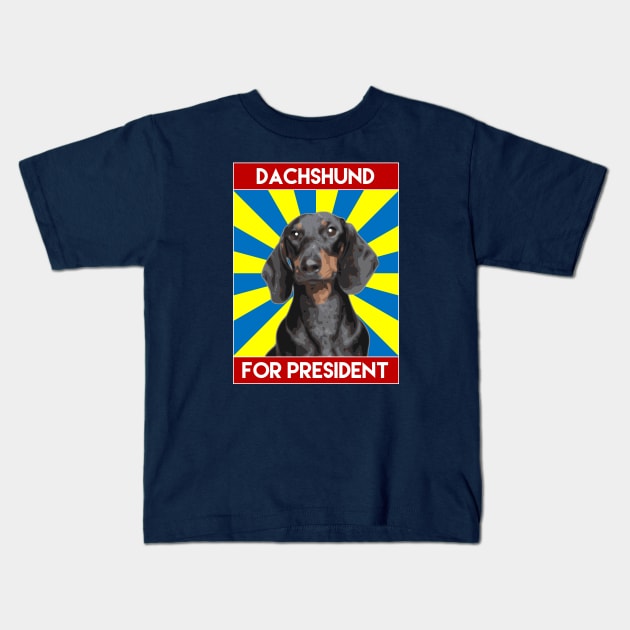 Dachshund For President (Black) Kids T-Shirt by inotyler